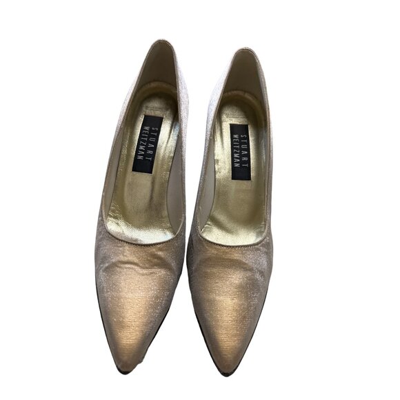 Stuart Weizman women’s gold shimmering shoes heels 3.5 in high size 7.5AA SKU 29 - Picture 13 of 13